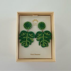C&C California Hand Beaded Monstera Leaf Earrings